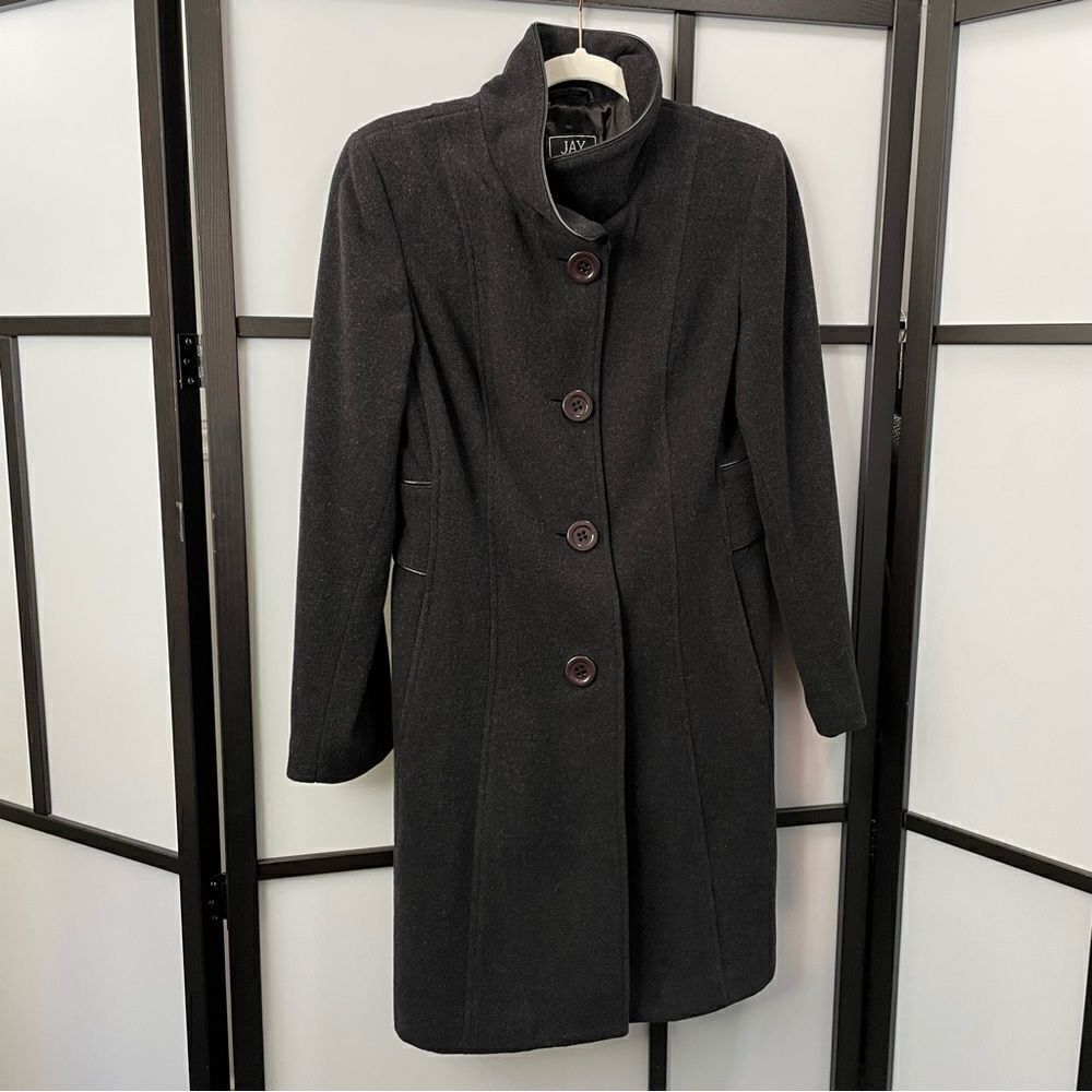 [4] Vintage Dark Grey Wool & Cashmere Pea Coat with Brown Buttons